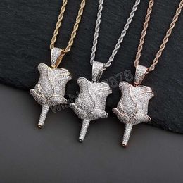 Hip Hop Rose Iced Out Pendants Necklace Bling Cubic Zircon Stone Necklace For Women Men Jewellery Gifts