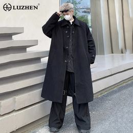 Men's Wool Blends LUZHEN Medium Length Woolen Coat Fashion Men Clothes Niche Design Casual Streetwear Korean Style Trend Male Wool Overcoat 568d5d 231123