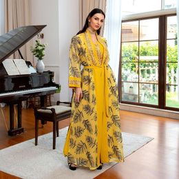 Ethnic Clothing Spring And Summer Women's Middle East Muslim Dubai Arabian Dress Evening Gown Beaded Piece Burned Flower Skirt Suit Robe