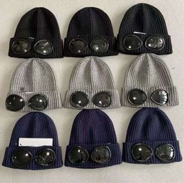 Designer two Lens Glasses Goggles Beanies Men Knitted Hats Skull Caps Outdoor Women Uniesex Winter Beanie Black Grey Bonnet 1234