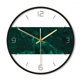 Wall Clocks Dark Green Marble Texture Print Modern Nordic Clock Abstract Art Minimalist Bedroom Non-tick Decorative Luxury