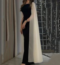 New Arrival Evening Pageant Dress 2024 Elegant Champagne Cape Sleeve Black Trumpet Women Prom Formal Party Gowns Robe De Soiree