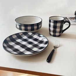 Plates Glaze Colour Black And White Chequered Ceramic Plate Chinese Modern Simple Coffee Cup Afternoon Dessert Tableware