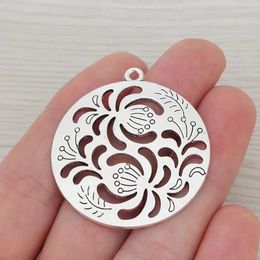 Pendant Necklaces 5 X Antique Silver Color Flower Pattern Round Charms Pendants For DIY Necklace Jewelry Making Findings Accessories 43x40mm