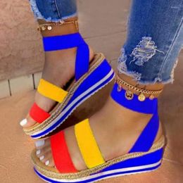 Summer Ladies 2023 Wedge Roman Sandals Heels with Cross Ties Non-slip Shoes Fashion Candy Color Open Toe One Pedal Sandalias 631