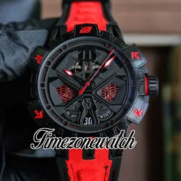 45mm Spider RDDBEX0974 Skeleton Black Dial Automatic Mens Watch Sapphire Crystal Carbon Alloy Black DLC Case Red Leather Strap Watches Timezonewatch E111B2