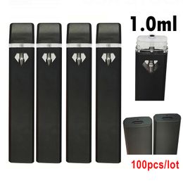 1ml Disposable Vape Pen E-cigarette Pod Carts Thick Oil Empty Rechargeable 280mah Battery Ceramic Coil Vaporizer Flat Diamond Window Pens UK Black Pens Custom Logo