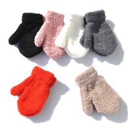 Children's Fingerless Gloves Warm Plush Thick Warm Baby Gloves Winter Plus Velvet Mittens Children Kid Coral Fleece Full Finger Gloves For 1-4Y Kids Gloves 231124