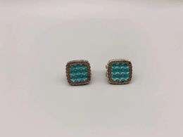 Stud Earrings Le Han Jewelry Silver Squar Dot Blue Face With 18k Gold Plated 14mm