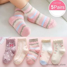 Kids Socks 5 Pairs/Lot Cotton Kids Socks Baby Girls Boys Sock Cute Floral Strberry Pattern For Children R231204