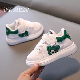 First Walkers Brand Design Bear Sneakers Kids Leatherette White Tennis Boy Girl Cute Embroidery Thick Sole Sport Shoes Baby Vulcanised Zapatos 231123