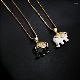 Chains Black-and-white Dripping Elephant Pendant Necklace With Accessories And Cute Animal