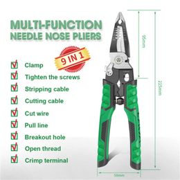 New 6/9 in 1 Electrician Pliers Multifunctional Needle Nose Pliers for Wire Stripping Cable Cutters Terminal Crimping Hand Tools