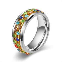 Rotating Ring Titanium Steel Diamond Ring Women Wedding rings Stainless Steel Crystal Zircon Ring