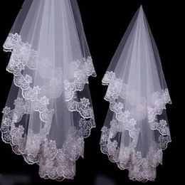 Trendy Lace Appliqued Edge Bridal Veils Fashion White Ivory One Layer Tulle Cover The Face Wedding Hair Accessories Women Headpieces Headwear CL1706