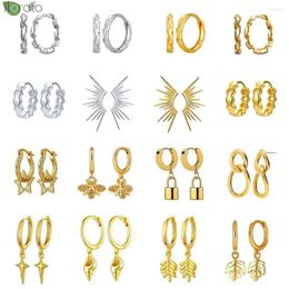 Hoop Earrings 925 Sterling Silver Needle Gold Colour Metal Dangle Vintage Circle Twist For Women Girls Trendy Jewellery