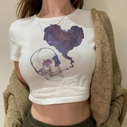 Women's T Shirts 90s Aesthetic Skull Fairycore Goth Korean Fashion Crop Top Woman Kawaii Fairy Grunge Gothic Tshirt