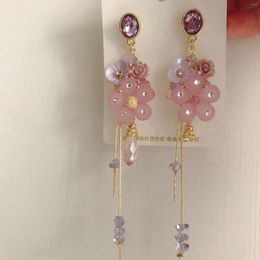 Dangle Earrings Fashion Luxury Pink Shiny Rhinestone Long Bowknot Tassel Drop Korean Baroque Style Women Pendientes Jewellery