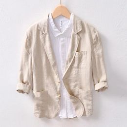 Men's Suits Arrival Fahsion Autumn Linen Lapel Jacket With Versatile Cotton And Striped Blazer Size M L XL2XL 3XL
