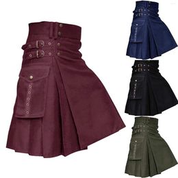 Men's Pants Mens Scottish Traditional Highland Kilt High Quality Fashion Men Pocket Kilts Solid Gothic Vintage Cargo Pleated Skirts
