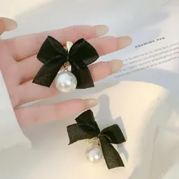 Stud Earrings Fashion Jewelry Korean Sweet Black White Bowknot Women Fabric Lace Bow Drop Gift