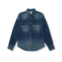 Men's Casual Shirts Vintage Heavyweight Washed Shirt Mens Lapel Multi-pocket Long Sleeve Denim Cardigan Tops Male