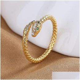 Band Rings Snake Rings For Women Adjustable Snakelike 18K Gold Plated Ring Zircon S-Shaped Fashion Jewellery Drop Delivery Jewellery Ring Dhzla