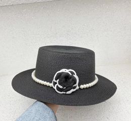 French Paris fashion show flower flat top hat summer light luxury fine grass braided sunscreen sun hat female Classic
