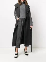 Women's Vests Woollen Waistcoat For Women Big Turn-down Collar Deep Grey Winter Coat 2023 X-long Brief Side Split Wool Vest Sleeveless