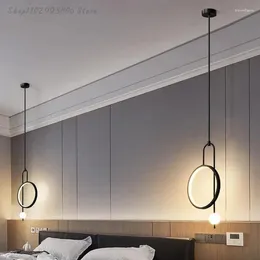 Pendant Lamps Modern Round Ring LED Lights Indoor Home Chandelier Hanging Lamp Dining Living Bedroom Bedside Suspension Droplight