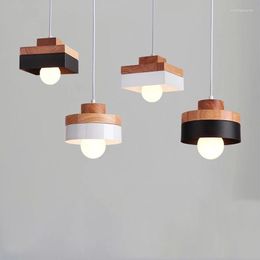 Pendant Lamps Modern Indoor Wooden Led Light Fixture Luminaire Nordic Square Bedroom Kitchen Suspension Hanging Home Decoration