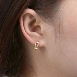 Hoop Earrings Gold Colour Punk Style Lock Chain For Women Girls High-quailty Copper Plated Zircon Ear Jewellery To Friend