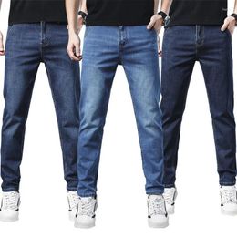 Men's Jeans Classic Straight Denim Trousers Light Wash Casual Plus Comfort Back Pocket Large Stickers Size 42 44 46 48 50