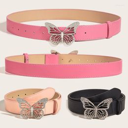 Belts Metal Butterfly Diamond Buckle Belt Women Pu Leather Female Jeans Trouser Waist Strap Shiny Silver Decoration Accessories