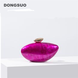 Evening Bags Acrylic egg shape clutch bag women designer evening party cute purse rose shell handbag High Quality 231123