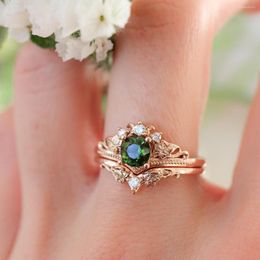 Wedding Rings Fashion Grandmother Green / Pink Zircon Ring Rose Gold Color Bridal Engagement Party Jewelry Holiday Gifts