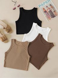 Camisoles Tanks Casual Basic Ribbed Knit Crop Top for Women Summer Sleeveless Round Neck Tank Cute Baby Tee Grunge Y2K Korean Fashion Streetwear 230424