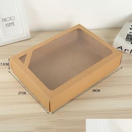 Gift Wrap Large Kraft Paper Packaging Box Towel Bath With Window 38X27X7.5Cm Lx2541 Drop Delivery Home Garden Festive Party Supplies Dhepy