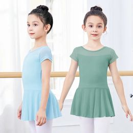 Dancewear Kids Girls Ballet Dress Gymnastics Leotards Mesh Splice Short Sleeve Ballet Leotards Dance Costumes Soft Ballet Dance Bodysuit 231124