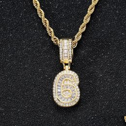 Pendant Necklaces Arabic Numerals Zircon Hip Hop 18K Gold Necklace With 60Cm Chain Jewellery Set Iced Out Diamond Number Figures Pendant Dhgo1