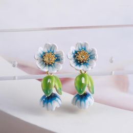 Stud Earrings Hand-painted Enamel Glaze Romantic Pastoral Style Beautiful Rose Orchid Forest Flower