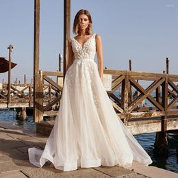 Wedding Dress Elegant V Neck Lace Dresses A-line Appliques Tulle Boho Bride Gown 2023 Plus Size Vestidos De Novia