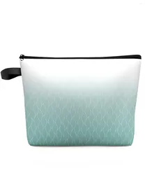 Cosmetic Bags Moroccan Texture Teal Large Capacity Travel Bag Portable Makeup Storage Pouch Women Waterproof Pencil Case