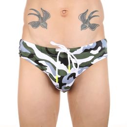 Men S Sexy Swimwear With Removable Front Pad Bulge Pouch Push Up Cup Fashion Camo Tie Swimming Briefs Swimsuit