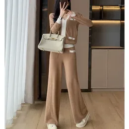 Women's Two Piece Pants Spring And Autumn Fashion Products Plus Size Temperament Women's Suits Wide-Leg Knitted Slim Two-Piece Suit