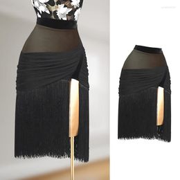 Stage Wear 2023 Latin Dance Skirt Sexy Black Fringed Split ChaCha Competition Costume Female Tango Samba Practise VDB6621