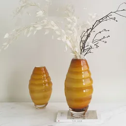 Vases Modern Yellow Brown Glazed Spiral Glass Flower Vase Living Room Dining Table Centrepieces Entryway Ornaments