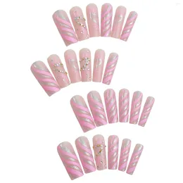 False Nails Pink Long Tube Fake With Glitter Decor Charming Comfortable To Wear Manicure For Lovers And Beauty Bloggers