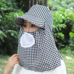 Wide Brim Hats Summer Plaid Printing Large-Brimmed Hat For Women Mask Shawl Sun Outdoor Farming Working Tea Picking Protection B9N9