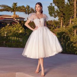 Wedding Dress ADLN French Vintage Short Dresses Tea Length Reception Gown Sleeves Little White Robe De Mariee